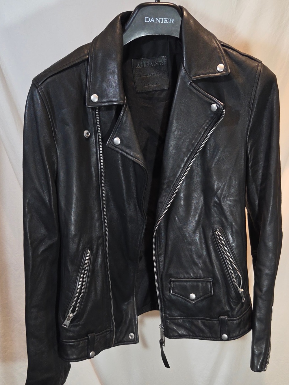 AllSaints Black Leather Dalby Jacket with Silver Hardware